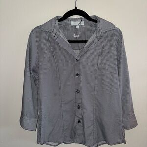 Foxcroft Black/White Dot Long-Sleeve Button-Up Blouse | 100% Cotton (Size 8)